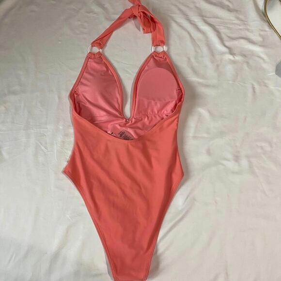 Lulus Vacation Calling Coral Pink O-Ring One-Piece Swimsuit - Picture 5 of 9